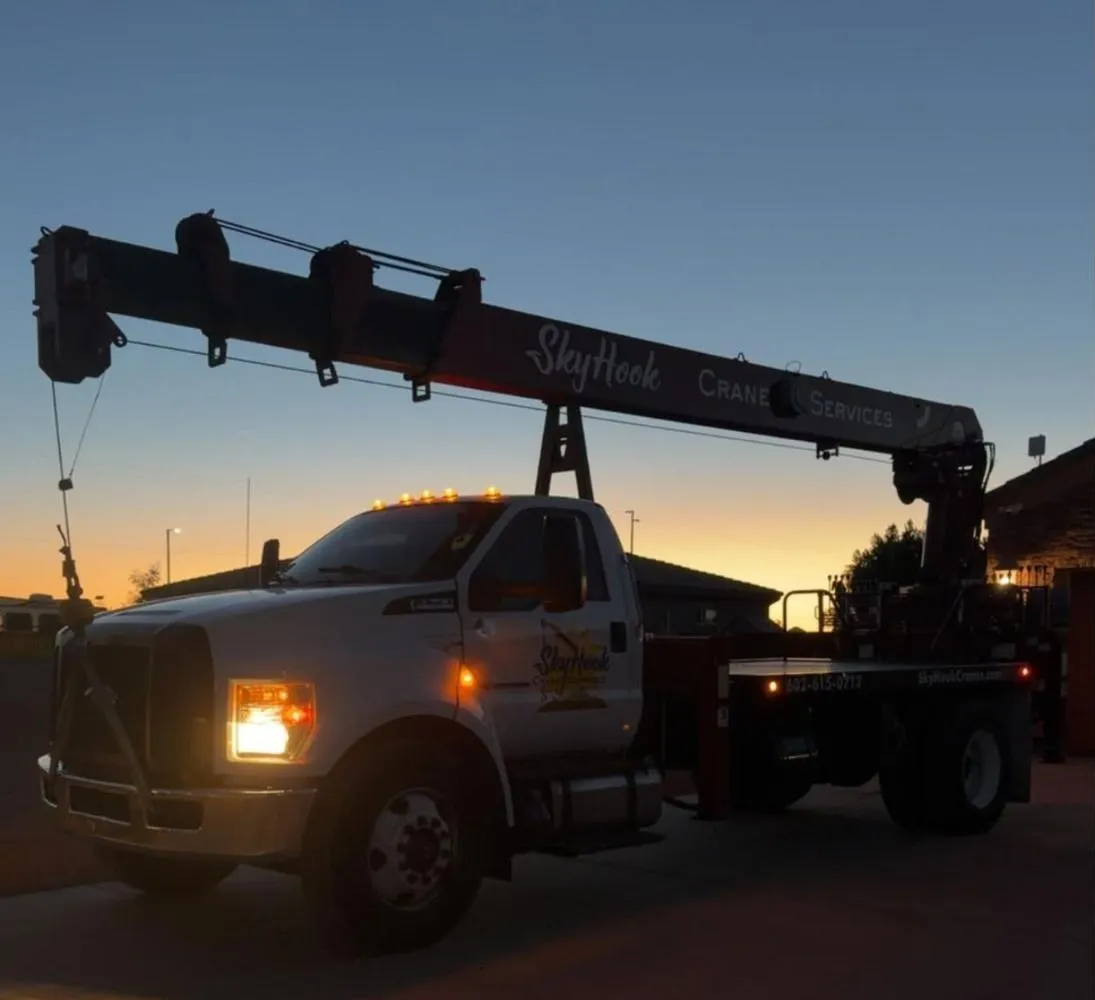 Skyhook Crane boom truck at sunset in Arizona